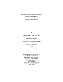 Floristic .And Biosystematic Investigations in Plant Taxonomy