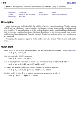 Arch — Autoregressive Conditional Heteroskedasticity (ARCH) Family of Estimators