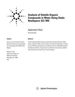 Analysis of Volatile Organic Compounds in Water Using Static Headspace-GC/MS