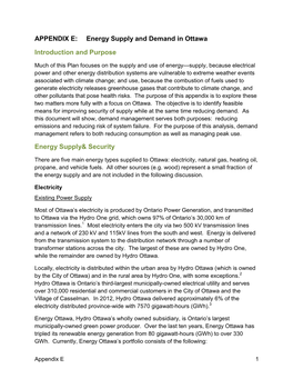 APPENDIX E: Energy Supply and Demand in Ottawa