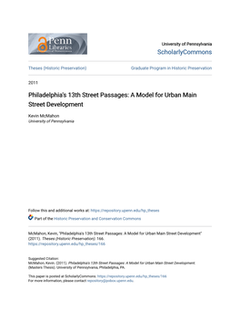 Philadelphia's 13Th Street Passages: a Model for Urban Main Street Development