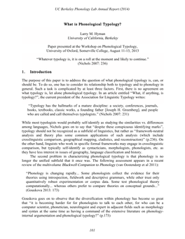 What Is Phonological Typology PLAR