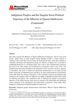 Indigenous Peoples and the Singular Socio-Political Trajectory of the Mbororo in Ngaoui Subdivision (Cameroon)1