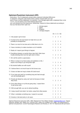 Optimism/Pessimism Instrument (OPI)