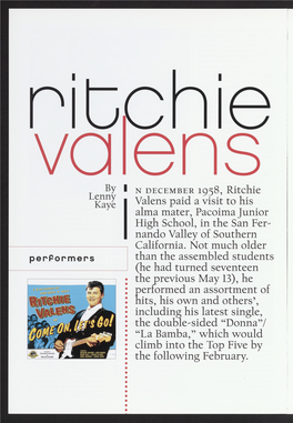 N December 1958, Ritchie Valens Paid A