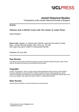 Jewish Historical Studies Transactions of the Jewish Historical Society of England