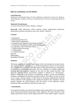 Renal General Functions - László Rosivall, Shahrokh Mirzahosseini