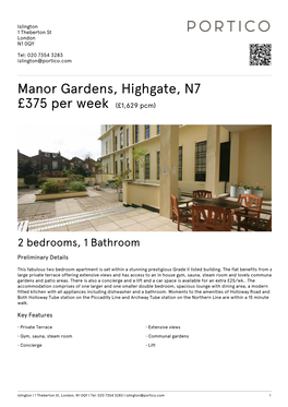 Manor Gardens, Highgate, N7 £375 Per Week