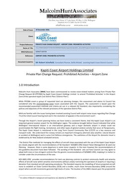 Kapiti Coast Airport Holdings Limited Private Plan Change Request: Prohibited Activities – Airport Zone