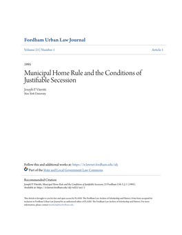 Municipal Home Rule and the Conditions of Justifiable Secession Joseph P