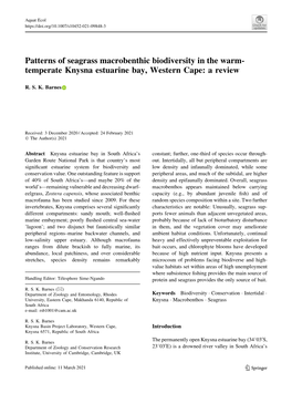 Patterns of Seagrass Macrobenthic Biodiversity in the Warm-Temperate