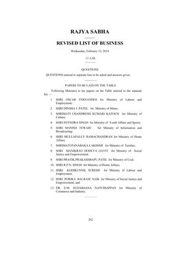 Rajya Sabha —— Revised List of Business