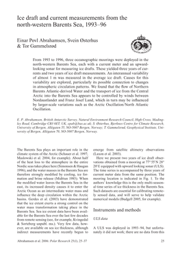 Ice Draft and Current Measurements from the North-Western Barents Sea, 1993–96