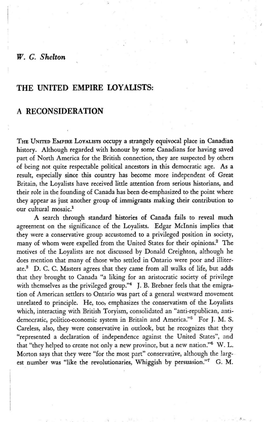 WG Shelton the UNITED EMPIRE LOYALISTS