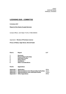 Licensing Sub – Committee