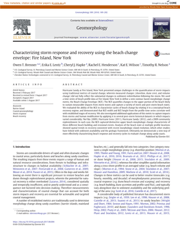 Characterizing Storm Response and Recovery Using the Beach Change Envelope: Fire Island, New York