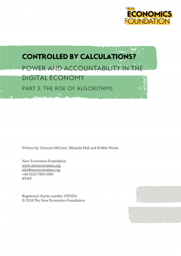 Controlled by Calculations? Power and Accountability in the Digital Economy Part 3: the Rise of Algorithms