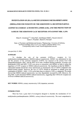 (MDMA)‐Induced Toxicity by the Serotonin 2A Receptior Partial Agoni