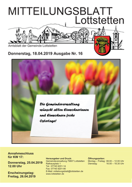 Mitteilungsblatt Nr. 16 Vom 18.04.2019