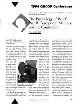 The Psychology of Belief 'Art II: Perception, Memory and the Courtroom