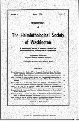 The Helminthologieal Society of Washington §