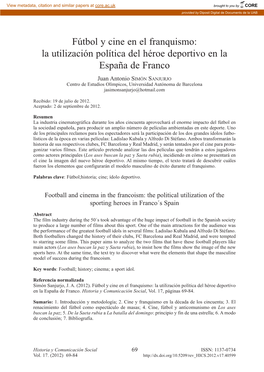 Fútbol Y Cine En El Franquismo: La Utilización Política Del Héroe Deportivo En La España De Franco