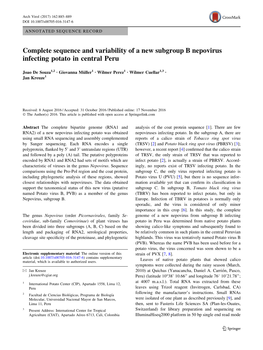 Complete Sequence and Variability of a New Subgroup B Nepovirus Infecting Potato in Central Peru