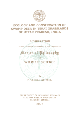 Ecology and Conservation of Swamp Deer in Terai Grasslands of Uttar Pradesh, India