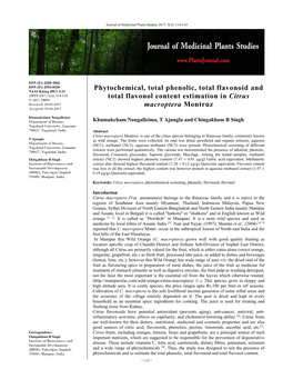 Phytochemical, Total Phenolic, Total Flavonoid and Total Flavonol Content