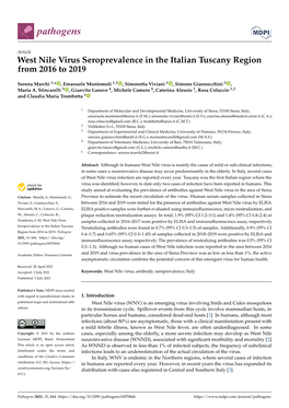 West Nile Virus Seroprevalence in the Italian Tuscany Region from 2016 to 2019