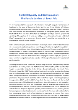 Political Dynasty and Discrimination: the Female Leaders of South Asia