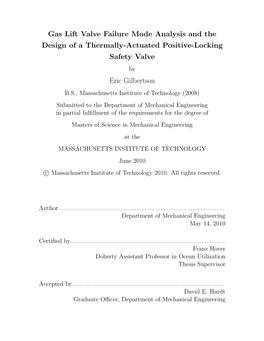 Gas Lift Valve Failure Mode Analysis and the Design of a Thermally