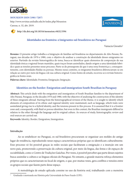 Identidades Na Fronteira: E/Imigrantes Sul-Brasileiros No Paraguai