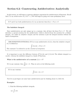 Constructing Antiderivatives Analytically