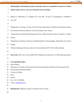 1 Demographics and Landscape Features Determine Intra-River Population Structure in Atlantic