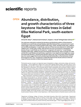 Abundance, Distribution, and Growth Characteristics of Three Keystone Vachellia Trees in Gebel Elba National Park, South‑Eastern Egypt Ahmed M