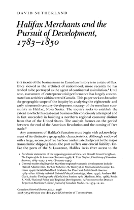 Halifax Merchants and the Pursuit of Development, 1783&Ndash;1850