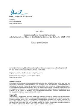 Klassenkampf Und Klassenkompromiss. Arbeit, Kapital Und Staat in Den Niederlanden Und Der Schweiz, 1914-1950 Adrian Zimmermann