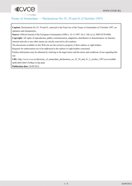 Treaty of Amsterdam — Declarations No 35, 39 and 41 (2 October 1997)