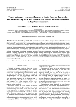 The Abundance of Canopy Arthropods in South Sumatra (Indonesia) Freshwater Swamp Main and Ratooned Rice Applied with Bioinsecticides and Synthetic Insecticide