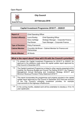 Capital Investment Programme 2016/17 – 2020/21