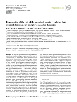 Examination of the Role of the Microbial Loop in Regulating Lake Nutrient Stoichiometry and Phytoplankton Dynamics