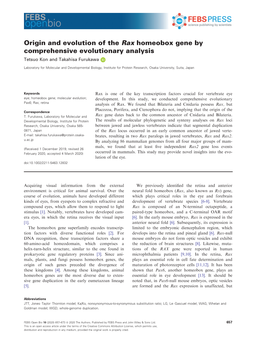 Origin and Evolution of the Rax Homeobox Gene by Comprehensive Evolutionary Analysis Tetsuo Kon and Takahisa Furukawa