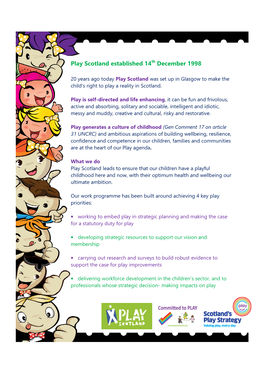 Play Scotland Established 14 December 1998