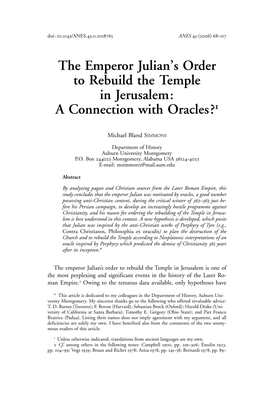 The Emperor Julian's Order to Rebuild the Temple in Jerusalem: a Connection with Oracles?1