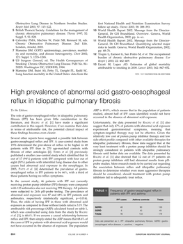 High Prevalence of Abnormal Acid Gastro-Oesophageal Reflux in Idiopathic Pulmonary Fibrosis