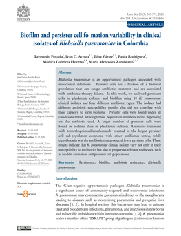 Biofilm and Persister Cell Fo Mation Variability in Clinical Isolates of Klebsiella Pneumoniae in Colombia