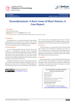 Pycnodysostosis: a Rare Cause of Short Stature, a Case Report