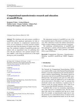 Computational Nanoelectronics Research and Education at Nanohub.Org