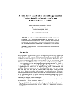 A Multi-Aspect Classification Ensemble Approach for Profiling Fake News Spreaders on Twitter